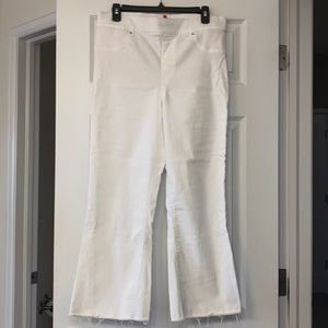 Spanx white cropped frayed bootcut jeans